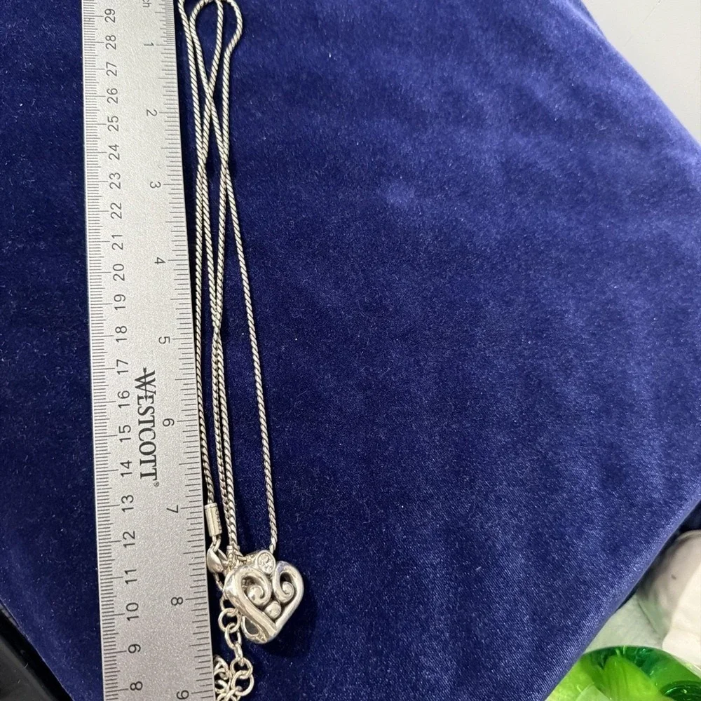 Brighton ALCAZAR Silver Scrolled Heart Crystal Long Necklace Badge Holder 32